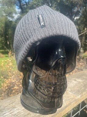 Hurley Gray Ribbed Knit Beanie with Logo Tab